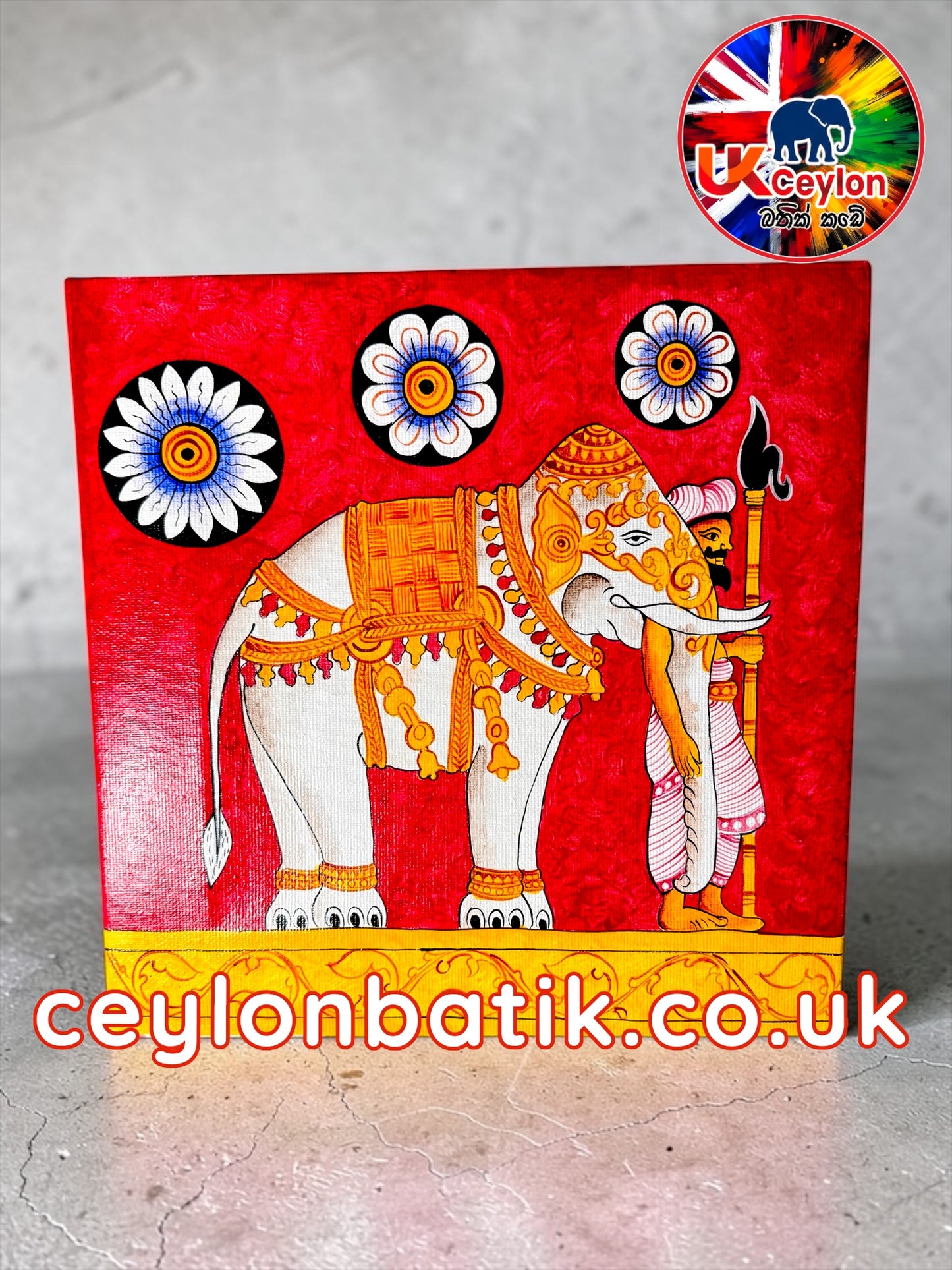 Ceylon Royal Perahera Elephant Canvas Art (12x12”) | Kandy Perahera Elephant Heritage Canvas Painting